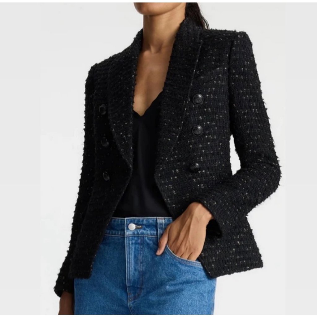 Nwt A.L.C. Chelsea Black Tweed Double Breasted Blazer Jacket